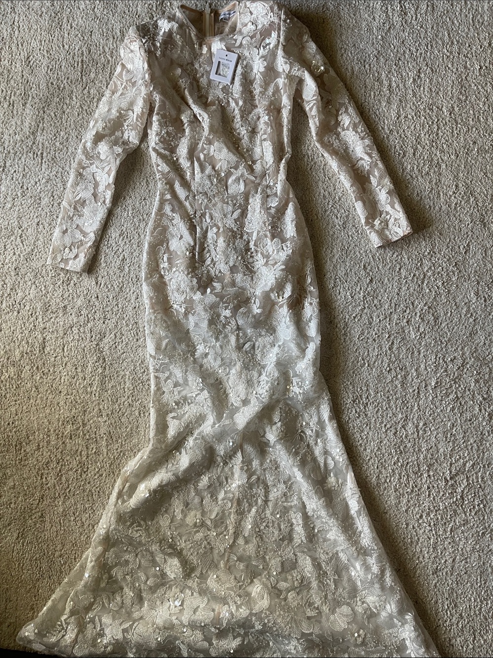 Nadine Merabi Sasha White Maxi Dress Long Sleeve Lace Floor Length - Picture 9 of 16